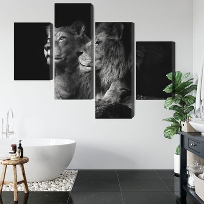 Ljuddämpande tavla - Lion and lioness on a black