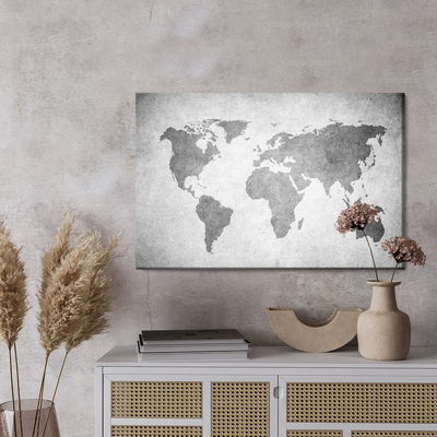 Ljuddämpande tavla - World map in shades of grey