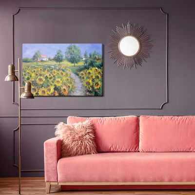Ljuddämpande tavla - A landscape with sunflowers
