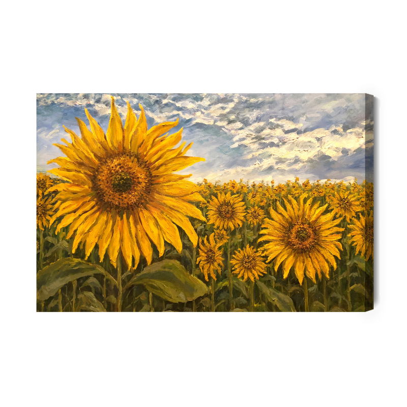 Ljuddämpande tavla - Sunflower field as painted 3d
