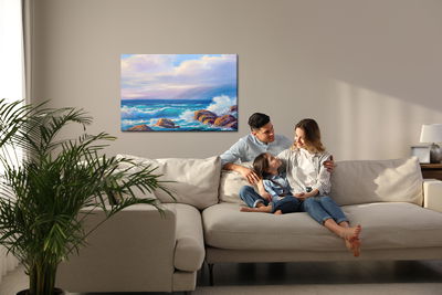 Ljuddämpande tavla - Waves and rocks in the sea