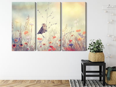 Ljuddämpande tavla - A bird among wild flowers