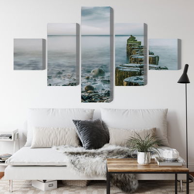 Ljuddämpande tavla - Rocky beach and 3d wooden