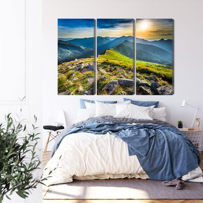 Ljuddämpande tavla - Sunset in the mountains 3d