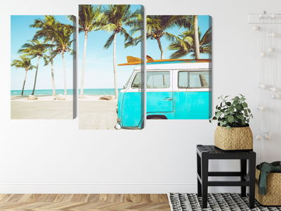 Ljuddämpande tavla - Retro car on the beach 3d