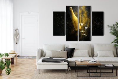 Ljuddämpande tavla - Golden bottle of champagne