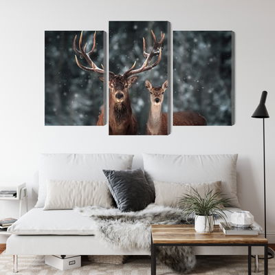 Ljuddämpande tavla - Deer and doe in the 3d forest