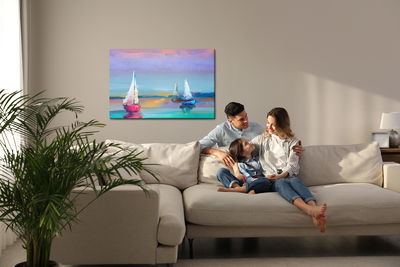 Ljuddämpande tavla - Abstract sailing ships on sea