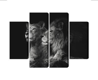Ljuddämpande tavla - Lion and lioness on a black