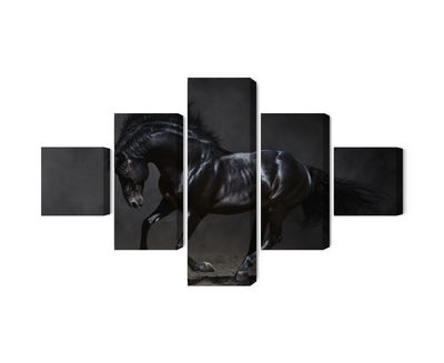 Ljuddämpande tavla - Black horse at a gallop