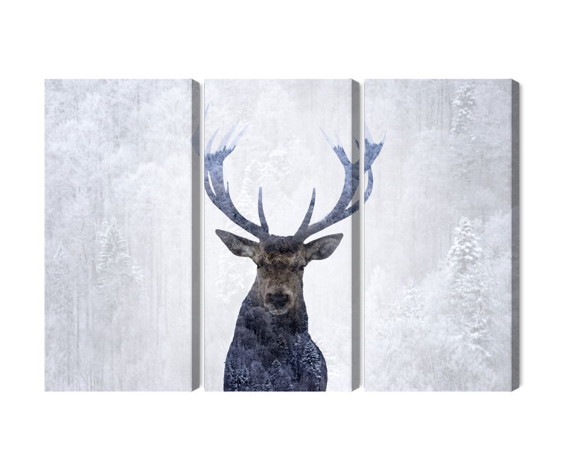 Ljuddämpande tavla - Deer in the winter 3d forest