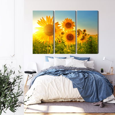 Ljuddämpande tavla - Sunflower field at sunset 3d