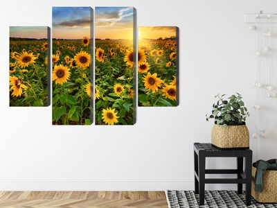 Ljuddämpande tavla - Sunflower field at sunset 3d