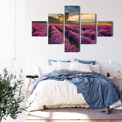 Ljuddämpande tavla - Lavender field at sunset 3d