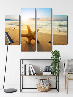 Ljuddämpande tavla - Starfish on the beach 3d
