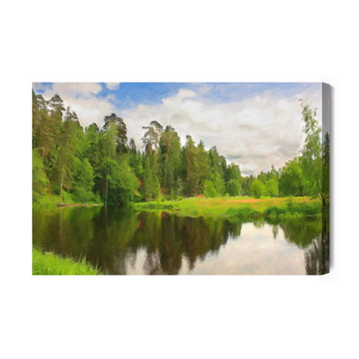 Ljuddämpande tavla - Forest landscape with a lake