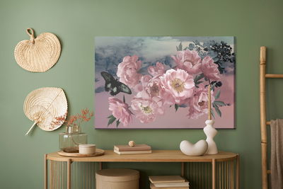 Ljuddämpande tavla - Peonies with a butterfly