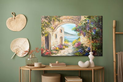 Ljuddämpande tavla - House by the sea and flowers