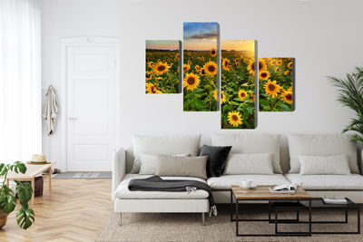 Ljuddämpande tavla - Sunflower field at sunset 3d