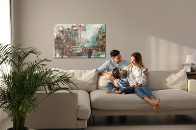 Ljuddämpande tavla - Colored abstract city