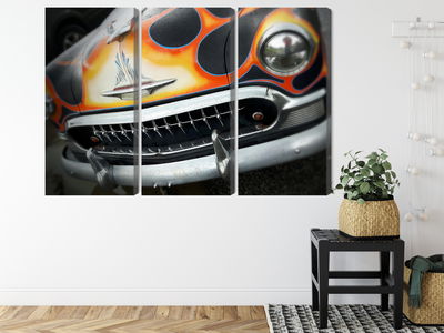 Ljuddämpande tavla - Antique car with flames