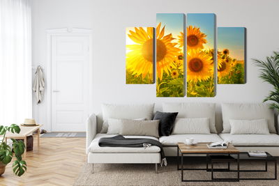Ljuddämpande tavla - Sunflower field at sunset 3d