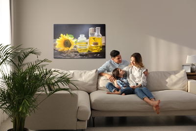 Ljuddämpande tavla - Bottles with sunflower oil