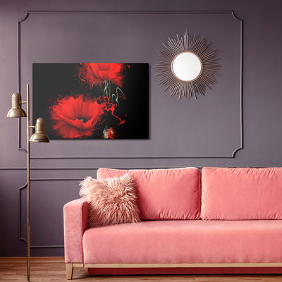 Ljuddämpande tavla - Red poppies on a black