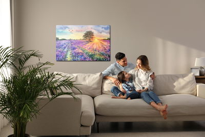 Ljuddämpande tavla - Lavender landscape painted