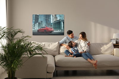 Ljuddämpande tavla - Red car in the city