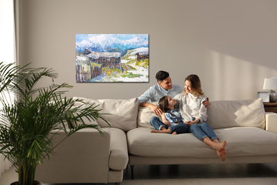 Ljuddämpande tavla - Old huts in the mountains