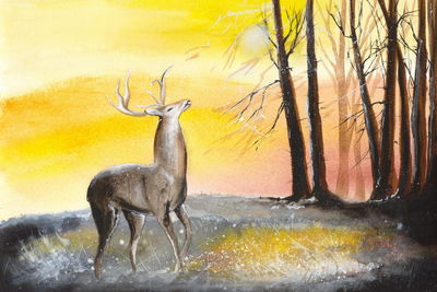 Ljuddämpande tavla - Landscape with a deer