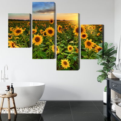 Ljuddämpande tavla - Sunflower field at sunset 3d