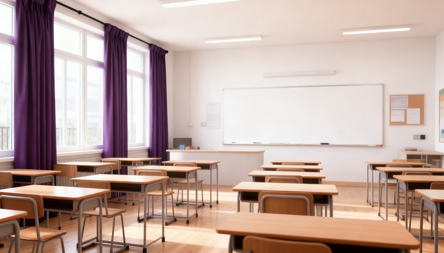 Ljudabsorbera med gardiner i skola