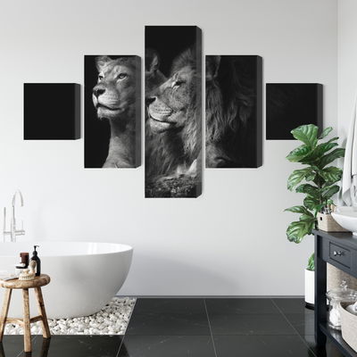 Ljuddämpande tavla - Lion and lioness on a black