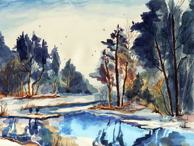 Ljuddämpande tavla - A winter landscape as if