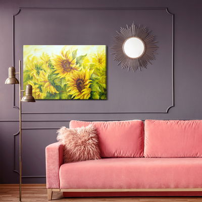 Ljuddämpande tavla - Sunflowers with leaves as