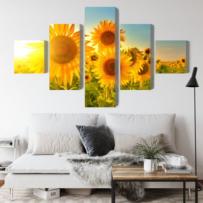 Ljuddämpande tavla - Sunflower field at sunset 3d