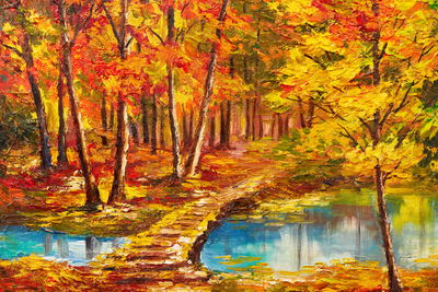 Ljuddämpande tavla - Footbridge in the autumn