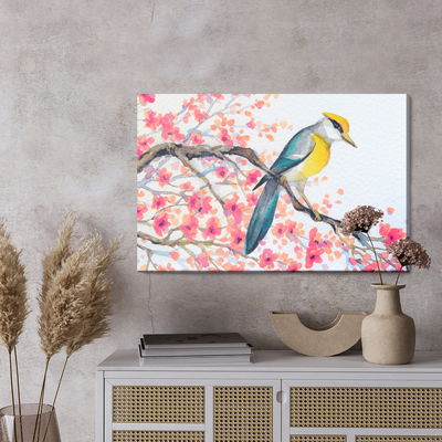 Ljuddämpande tavla - Bird and flowers on the tree
