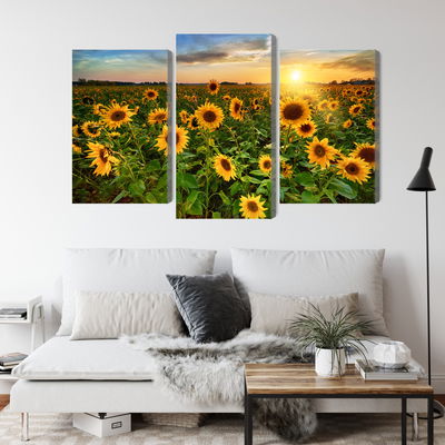 Ljuddämpande tavla - Sunflower field at sunset 3d