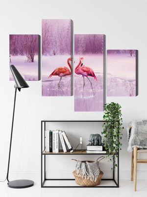 Ljuddämpande tavla - Flamingos against a purple