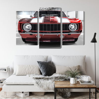 Ljuddämpande tavla - A red muscle car in a garage