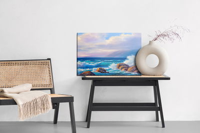 Ljuddämpande tavla - Waves and rocks in the sea