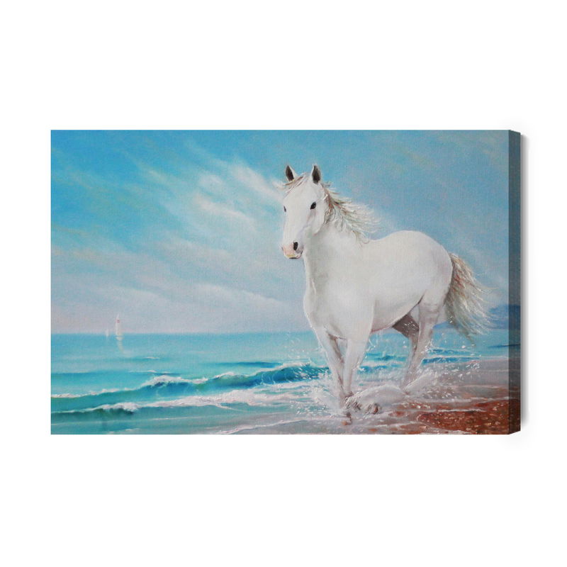 Ljuddämpande tavla - White horse on the seashore