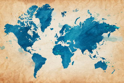 Ljuddämpande tavla - World map in blue tones
