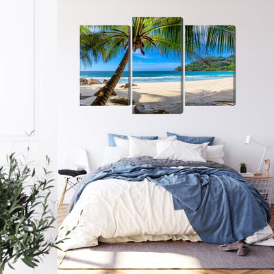 Ljuddämpande tavla - Tropical beach with 3d palm