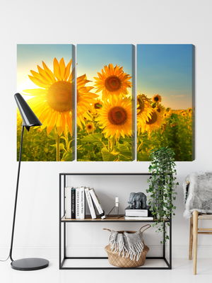 Ljuddämpande tavla - Sunflower field at sunset 3d