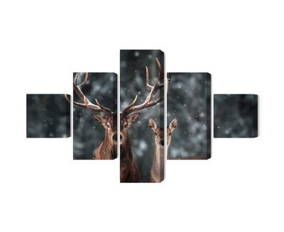 Ljuddämpande tavla - Deer and doe in the 3d forest