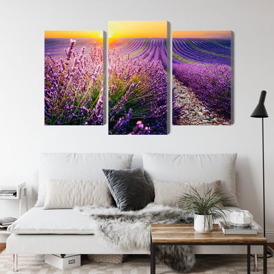 Ljuddämpande tavla - Lavender field at sunset 3d
